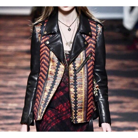 ETRO leather jacket 48 US 12 dragon embroidered black brocade - Picture 5 of 16